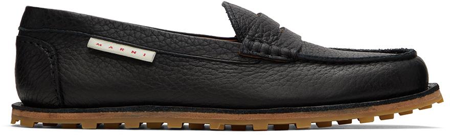 Marni Black Grained Leather Loafers