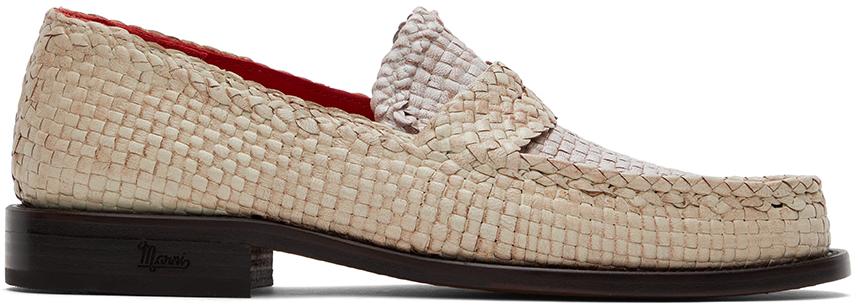 Marni Off-White Woven Leather Loafers