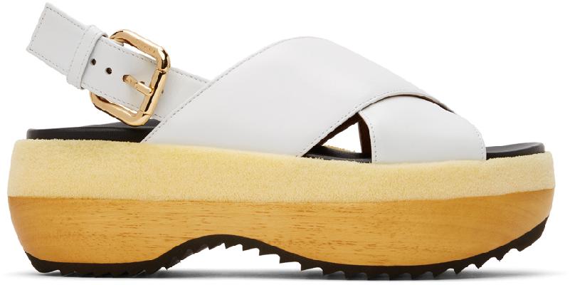 Marni White Wooden Sole Wedge Sandals