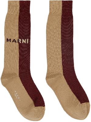 Marni Burgundy & Beige Logo Socks