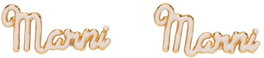Marni Gold & White Logo Earrings