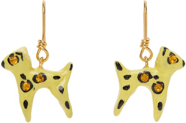 Marni Yellow Rhinestone Cat Earrings