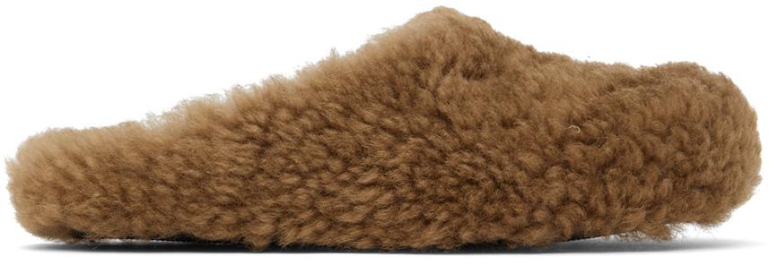 Marni SSENSE Exclusive Brown Shearling Fussbett Sabot Slippers