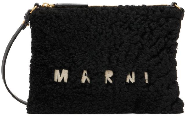 Marni Black Shearling Pochette Shoulder Bag