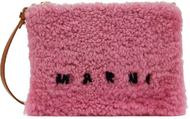 Marni Pink Shearling Pochette Shoulder Bag