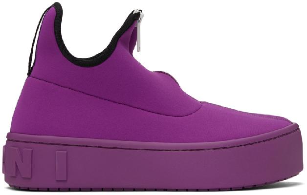 Marni Purple Neoprene Slip-On High Sneakers
