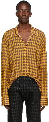 Maximilian SSENSE Exclusive Brown & Yellow Harlequin Print Mesh Shirt