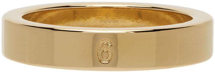 MM6 Maison Margiela Gold 6 Logo Band Ring