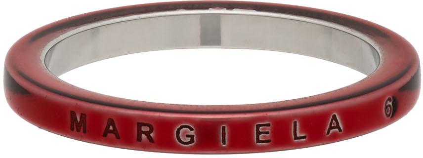 MM6 Maison Margiela Red Slim Logo 6 Band Ring