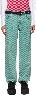 Molly Goddard SSENSE Exclusive Blue & Green Checkerboard Jeans