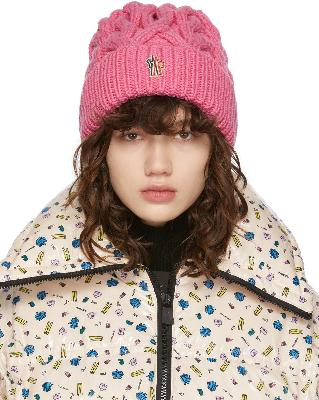 Moncler Grenoble Pink Cable Knit Logo Beanie