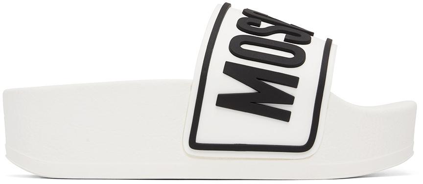 Moschino White PVC Platform Slides