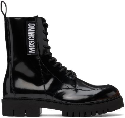 Moschino Black Leather Combat Boots