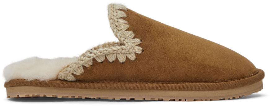 Mou Brown Suede Stitch Slippers