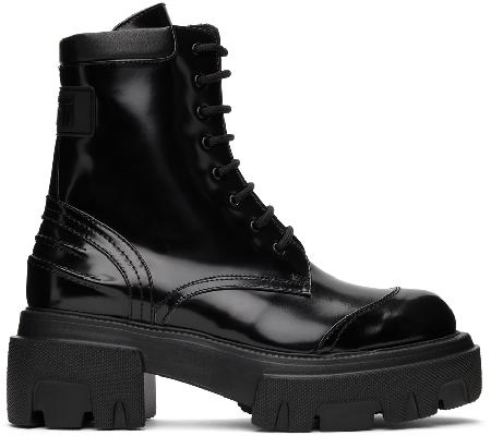 MSGM Leather Platform Combat Boots