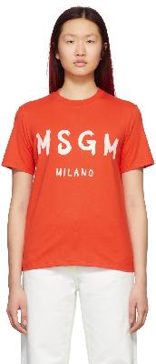 MSGM Red Brush Stroke Logo T-Shirt