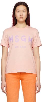 MSGM Pink Brush Stroke Logo T-Shirt