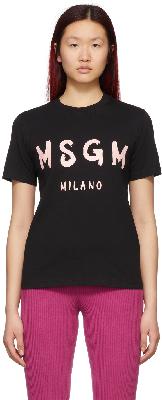 MSGM Black Brush Stroke Logo T-Shirt