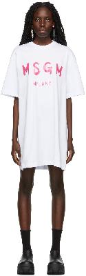 MSGM White Brush Stroke Logo T-Shirt Dress