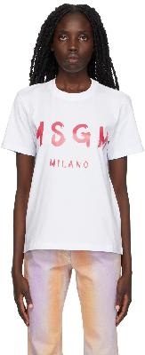 MSGM White Brush Stroke Logo T-Shirt