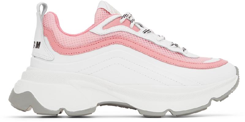 MSGM White & Pink Minimal Chunky Sole Sneakers