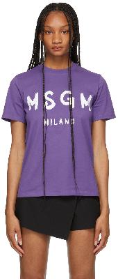 MSGM Purple Paint Brushed Logo T-Shirt