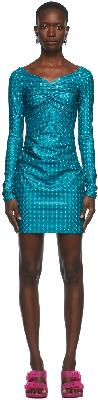 MSGM Blue Cinched Holographic Dress