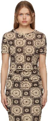 Nanushka Brown & Beige Nilo Tile Print T-Shirt