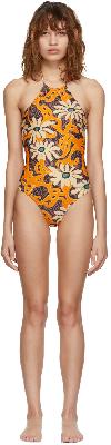 Nanushka Orange Floral Daylin One-Piece Swimsuit