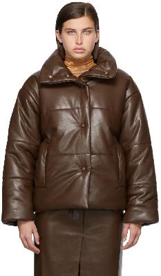 Nanushka Brown Hide Puffer Vegan Leather Jacket