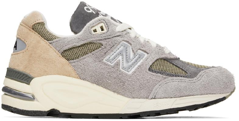 New Balance Gray & Green Made In USA 990v2 Sneakers