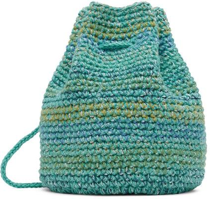 Nicholas Daley Blue & Green Crochet Drawstring Bag