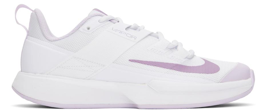 Nike White & Purple NikeCourt Vapor Lite Sneakers