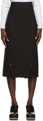 Nina Ricci Black Button Slit Gabardine Mid Length Skirt