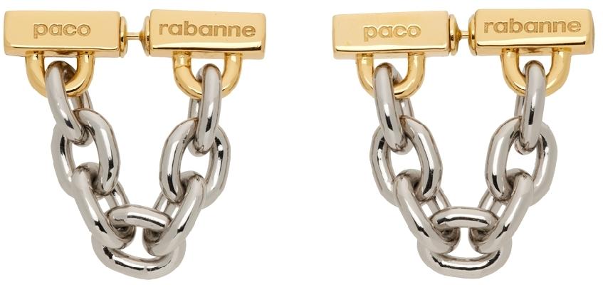 Paco Rabanne Silver & Gold XL Link Chain Earrings