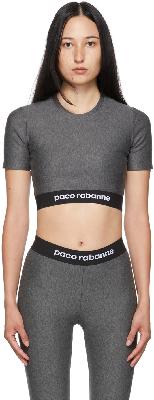 Paco Rabanne Grey Cropped Logo Sports T-Shirt