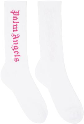Palm Angels White & Pink Classic Logo Socks