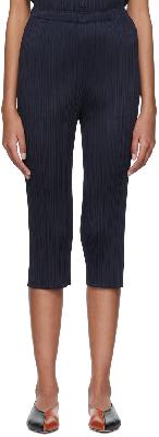 Pleats Please Issey Miyake Navy Polyester Trousers