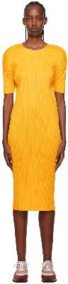 Pleats Please Issey Miyake Yellow Monthly Colors August Midi Dress