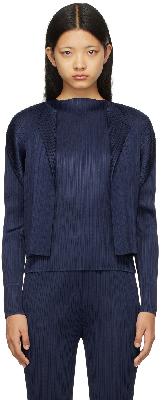 Pleats Please Issey Miyake Navy Monthly Colors July Cardigan