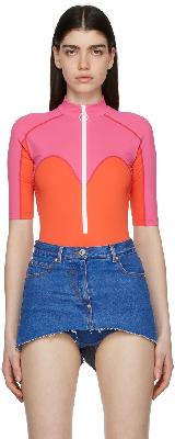 Pushbutton Pink & Orange Nylon Bodysuit