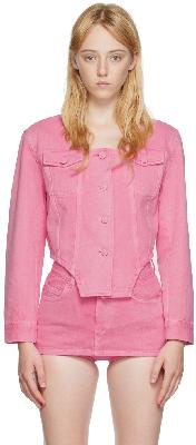 Pushbutton Pink Square Neck Denim Jacket