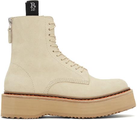 R13 Tan Suede Single Stack Lace-Up Boots