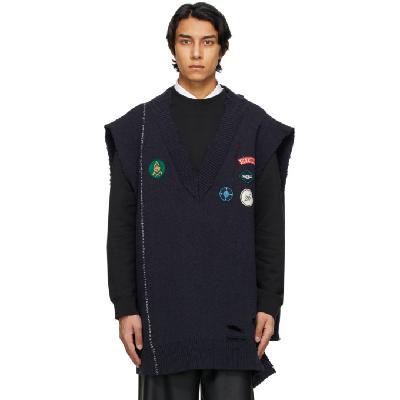Raf Simons Navy Oversized Destroyed Knit Sweater