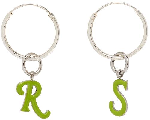 Raf Simons Silver & Green Logo Earrings