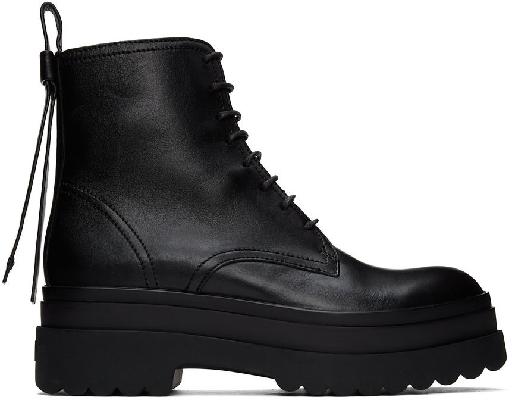 RED Valentino Black Leather Lace-Up Boots
