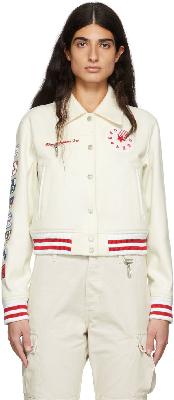 Reese Cooper Off-White Wool Varsity Bomber Jacket