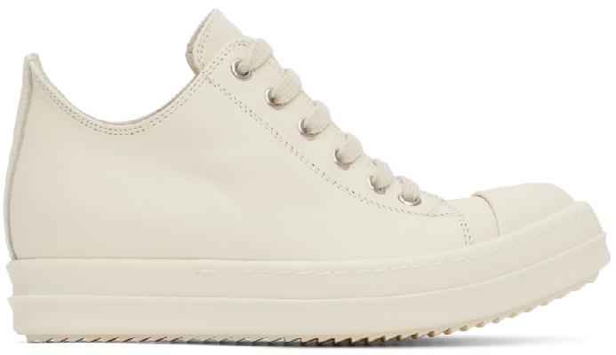 Rick Owens Off-White Grained Leather Low-Top Sneakers