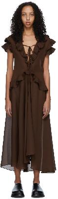 Rokh Brown Polyester Midi Dress