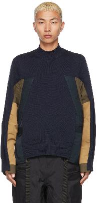sacai Navy Grosgrain Mix Knit Sweater